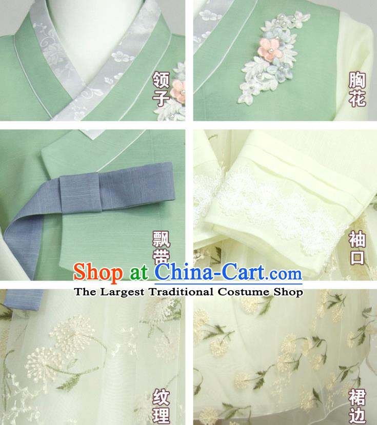 Korean Classical Wedding Fashion Costumes Young Lady Hanbok Green Blouse and Beige Dress Korea Traditional Court Bride Clothing
