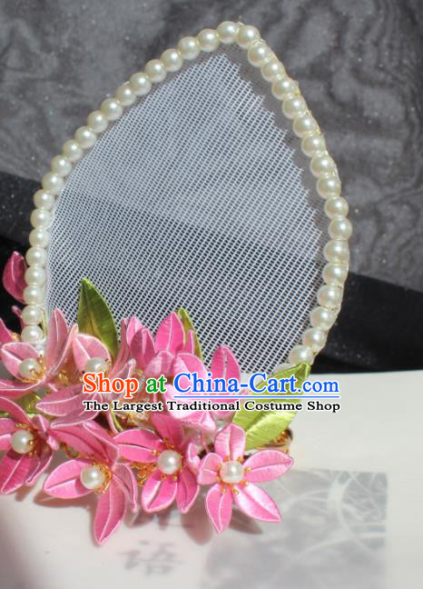 China Traditional Hanfu Hair Accessories Ancient Court Woman Pink Silk Flowers Hair Crown Song Dynasty Imperial Consort Headpieces