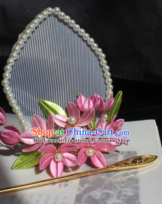 China Traditional Hanfu Hair Accessories Ancient Court Woman Pink Silk Flowers Hair Crown Song Dynasty Imperial Consort Headpieces