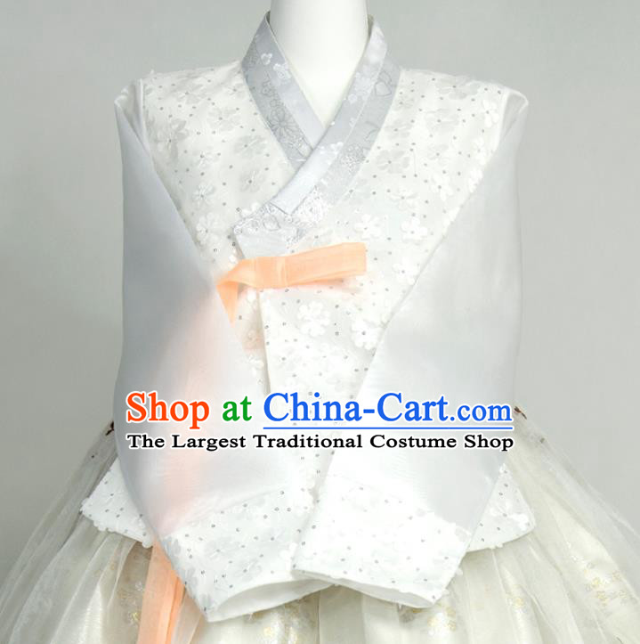 Korea Traditional Court Bride Clothing Korean Classical Wedding Fashion Costumes Young Lady Hanbok White Blouse and Beige Dress