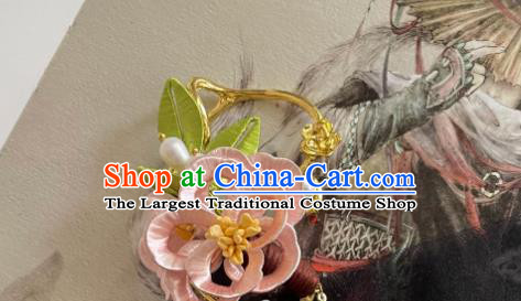 Handmade Chinese Ancient Palace Lady Pearls Tassel Earrings Ming Dynasty Princess Pink Silk Flowers Ear Accessories