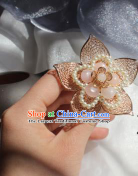 China Tang Dynasty Princess Golden Hairpin Traditional Hanfu Hair Accessories Ancient Court Lady Peach Blossom Hair Stick