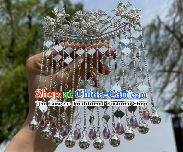 China Ming Dynasty Princess Bells Tassel Hairpin Traditional Hanfu Hair Accessories Ancient Swordswoman Argent Hair Stick