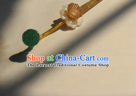 China Song Dynasty Princess Golden Hairpin Traditional Hanfu Hair Accessories Ancient Palace Lady Jade Lotus Seedpod Hair Stick