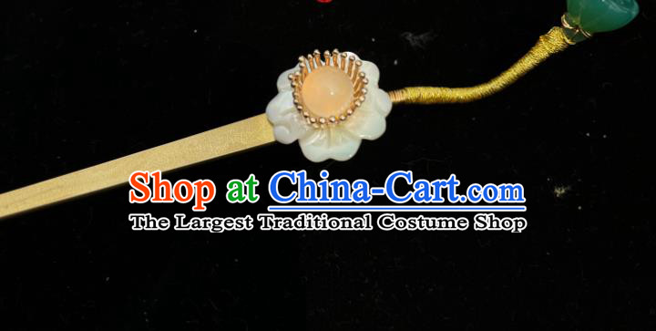 China Song Dynasty Princess Golden Hairpin Traditional Hanfu Hair Accessories Ancient Palace Lady Jade Lotus Seedpod Hair Stick