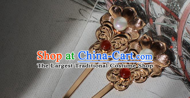 China Tang Dynasty Empress Golden Butterfly Hairpin Traditional Hanfu Hair Accessories Ancient Imperial Consort Hair Stick