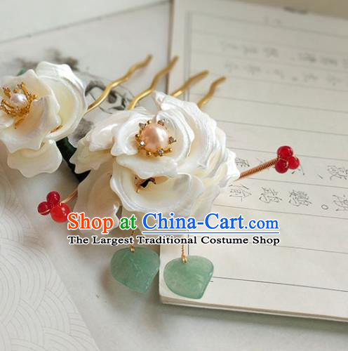 China Song Dynasty Palace Lady Hairpin Traditional Hanfu Hair Accessories Ancient Princess Shell Camellia Hair Comb