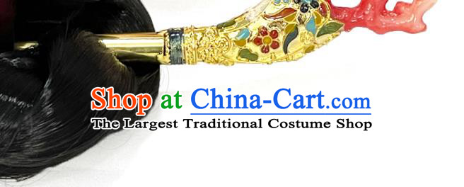 Korean Court Princess Coral Hairpin Traditional Hanbok Hair Accessories Classical Dance Golden Hair Stick