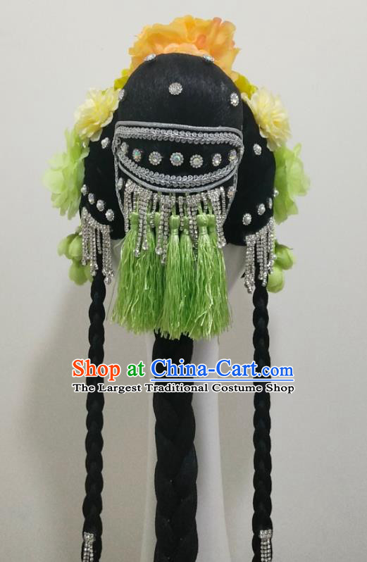 Chinese Classical Dance Wigs Woman Group Dance Hair Accessories Traditional Peking Opera Hua Tan Hairpieces