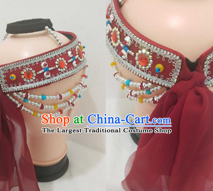 China Mongolian Minority Performance Headpiece Mongol Nationality Red Headband Ethnic Folk Dance Hair Accessories