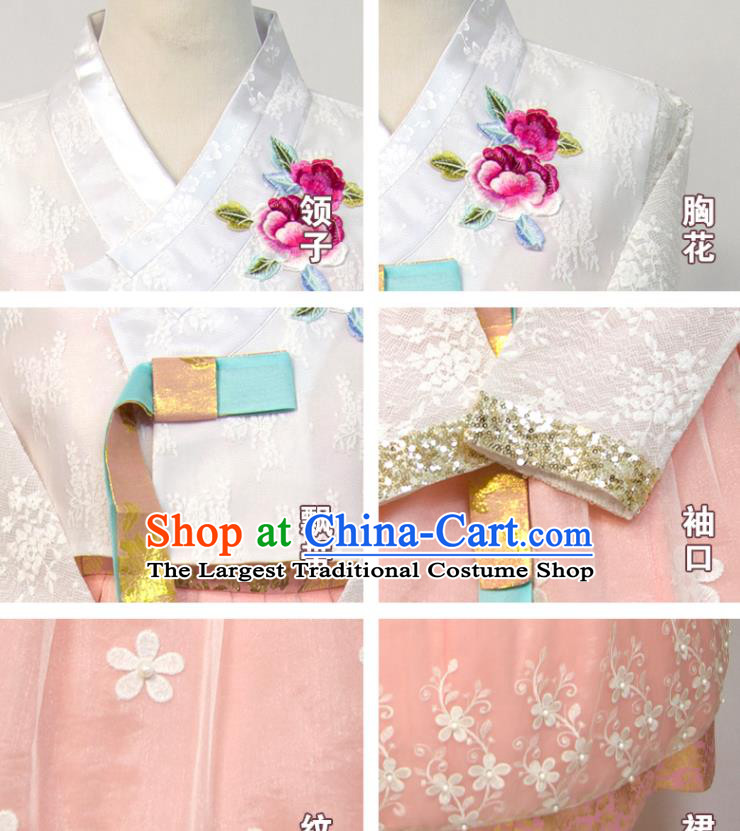 Korea Young Lady Classical Hanbok White Blouse and Pink Dress Traditional Wedding Clothing Korean Bride Fashion Costumes