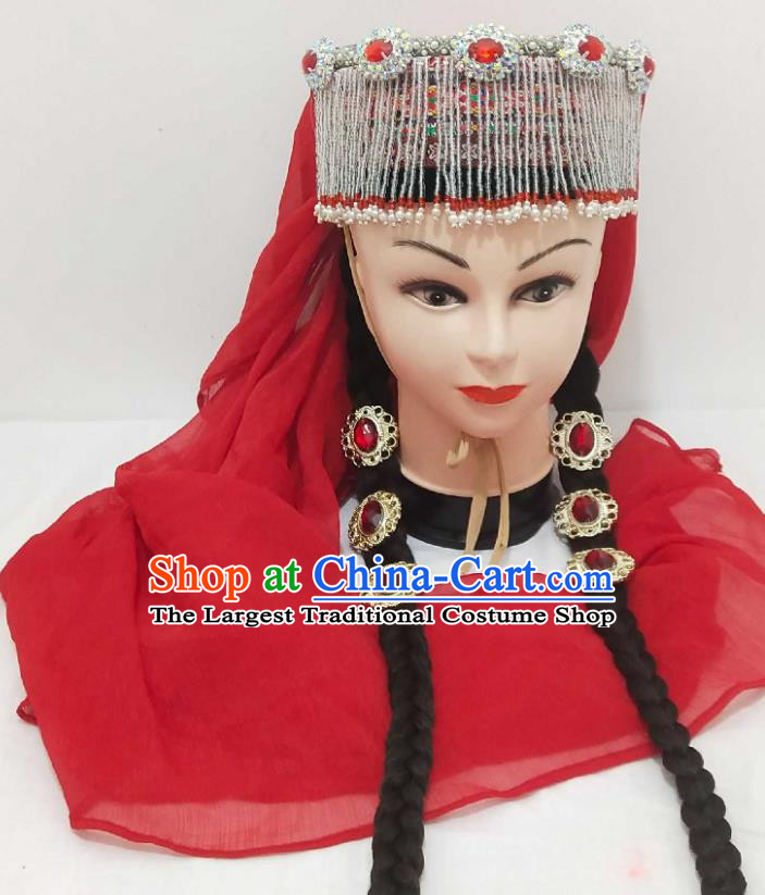 China Xinjiang Ethnic Folk Dance Hair Accessories Uyghur Minority Performance Headwear Tajik Nationality Wedding Hat