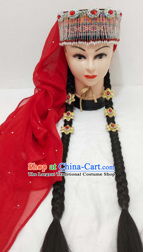 China Xinjiang Ethnic Folk Dance Hair Accessories Uyghur Minority Performance Headwear Tajik Nationality Wedding Hat