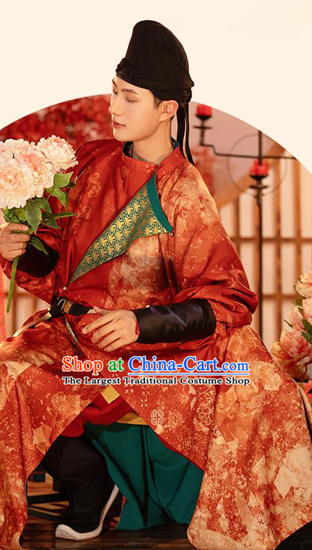 China Ancient Swordsman Red Hanfu Robe Garment Tang Dynasty Imperial Bodyguard Historical Clothing for Men