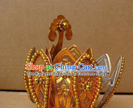 Chinese Peking Opera Actress Headpiece Beijing Opera Hair Accessories Traditional Opera Taoist Nun Golden Lotus Hair Crown