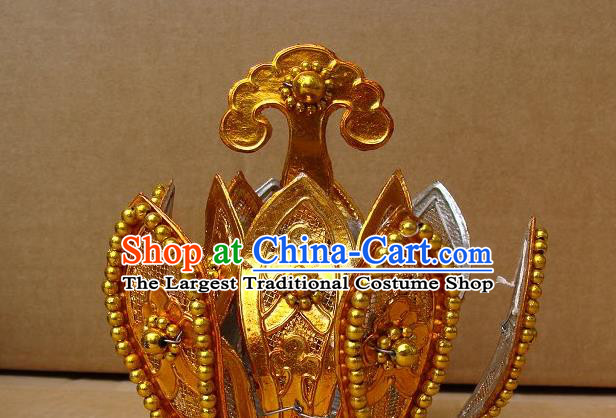 Chinese Peking Opera Actress Headpiece Beijing Opera Hair Accessories Traditional Opera Taoist Nun Golden Lotus Hair Crown