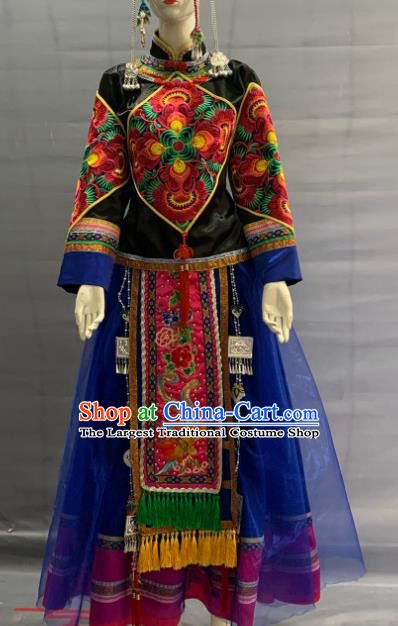 Chinese She Nationality Dance Clothing Minority Folk Dance Dress Uniforms Fujian Ethnic Woman Garment Costume