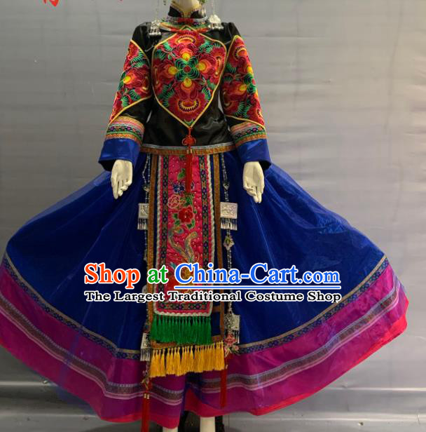 Chinese She Nationality Dance Clothing Minority Folk Dance Dress Uniforms Fujian Ethnic Woman Garment Costume