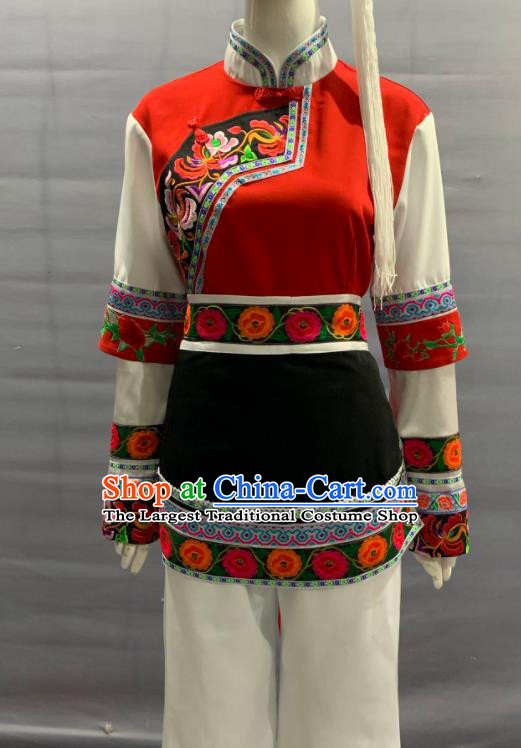 Chinese Minority Folk Dance Uniforms Yunnan Ethnic Female Garment Costume Traditional Bai Nationality Festival Clothing and Headwear