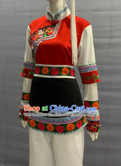 Chinese Minority Folk Dance Uniforms Yunnan Ethnic Female Garment Costume Traditional Bai Nationality Festival Clothing and Headwear