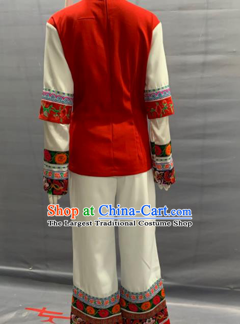 Chinese Minority Folk Dance Uniforms Yunnan Ethnic Female Garment Costume Traditional Bai Nationality Festival Clothing and Headwear