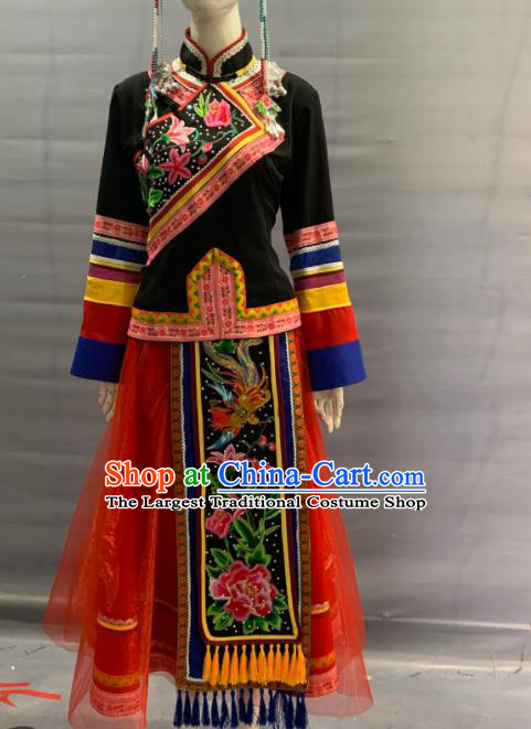Chinese She Nationality Clothing Minority Folk Dance Dress Uniforms Guangdong Ethnic Festival Garment Costume and Silver Headwear