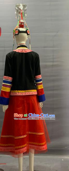 Chinese She Nationality Clothing Minority Folk Dance Dress Uniforms Guangdong Ethnic Festival Garment Costume and Silver Headwear