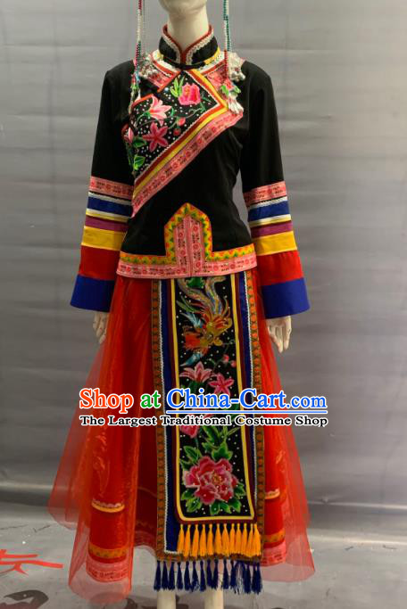 Chinese She Nationality Clothing Minority Folk Dance Dress Uniforms Guangdong Ethnic Festival Garment Costume and Silver Headwear