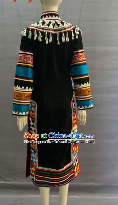 Chinese Lahu Nationality Dance Clothing Minority Folk Dance Black Dress Uniforms Yunnan Ethnic Woman Garment Costume