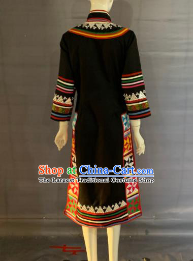 Chinese Lahu Nationality Clothing Minority Folk Dance Black Dress Uniforms Yunnan Ethnic Festival Garment Costume