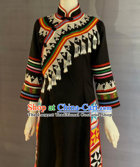 Chinese Lahu Nationality Clothing Minority Folk Dance Black Dress Uniforms Yunnan Ethnic Festival Garment Costume