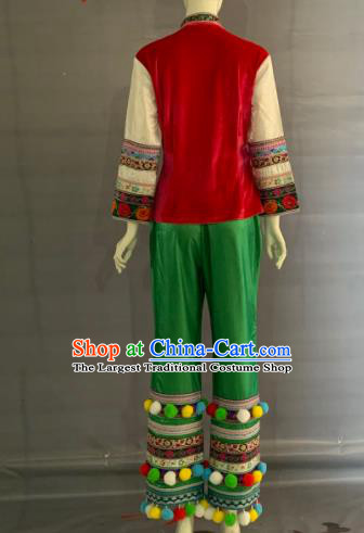 Chinese Bai Nationality Festival Clothing Yunnan Minority Folk Dance Green Uniforms Dali Ethnic Female Garment Costume and Hat