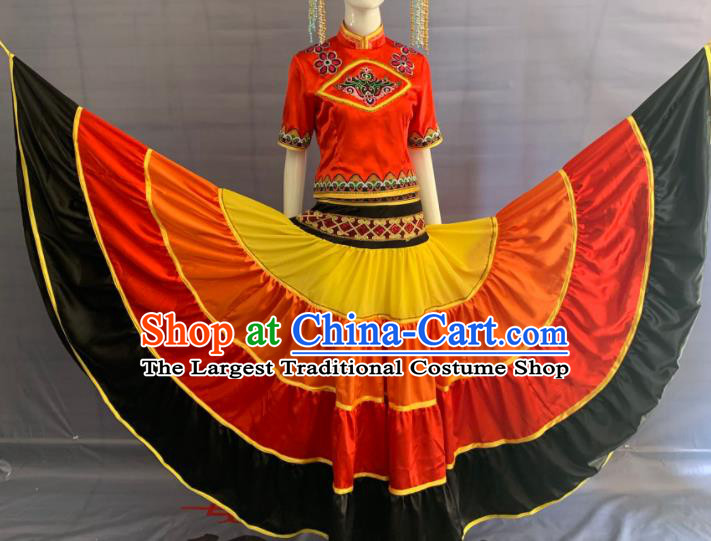 Chinese Yi Nationality Dance Clothing Minority Folk Dance Dress Uniforms Sichuan Ethnic Torch Festival Garment Costumes and Headwear