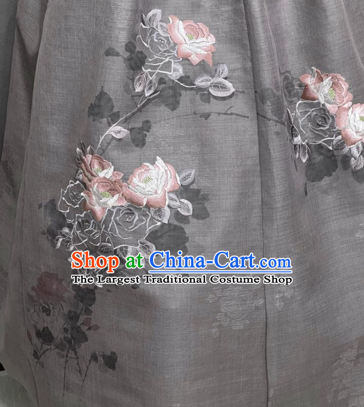 Korean Traditional Dance Hanbok Clothing Classical Wedding Garment Costumes Bride Fashion Embroidered Pink Blouse and Grey Dress