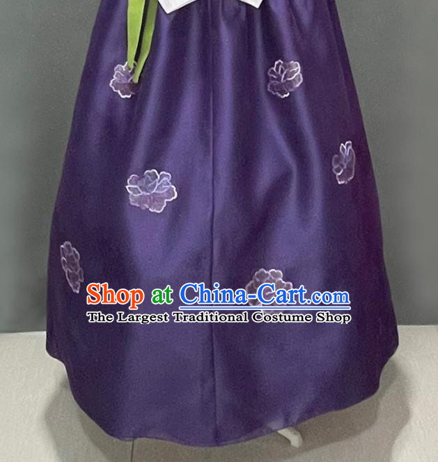 Korean Classical Wedding Garment Costumes Bride Fashion Embroidered Orange Blouse and Purple Dress Traditional Court Hanbok Clothing
