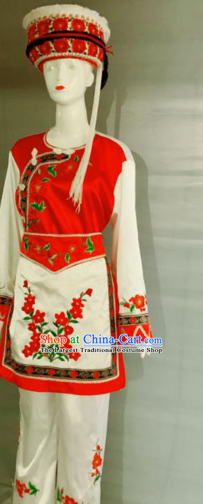 Chinese Bai Nationality Dance Clothing Minority Country Woman Uniforms Yunnan Ethnic Garment Costumes and Headpiece