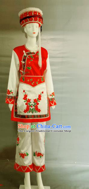 Chinese Bai Nationality Dance Clothing Minority Country Woman Uniforms Yunnan Ethnic Garment Costumes and Headpiece