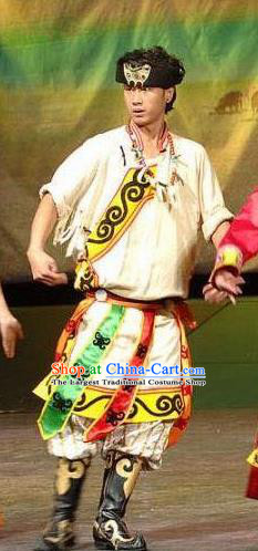 China Traditional Sichuan Nationality Young Male Outfits Clothing Qiang Ethnic Folk Dance Garment Costumes