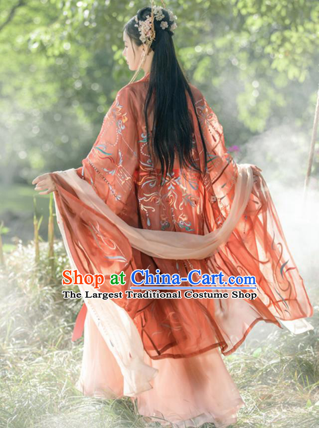 China Ancient Royal Princess Embroidered Hanfu Dress Garments Tang Dynasty Nobility Infanta Wedding Historical Clothing