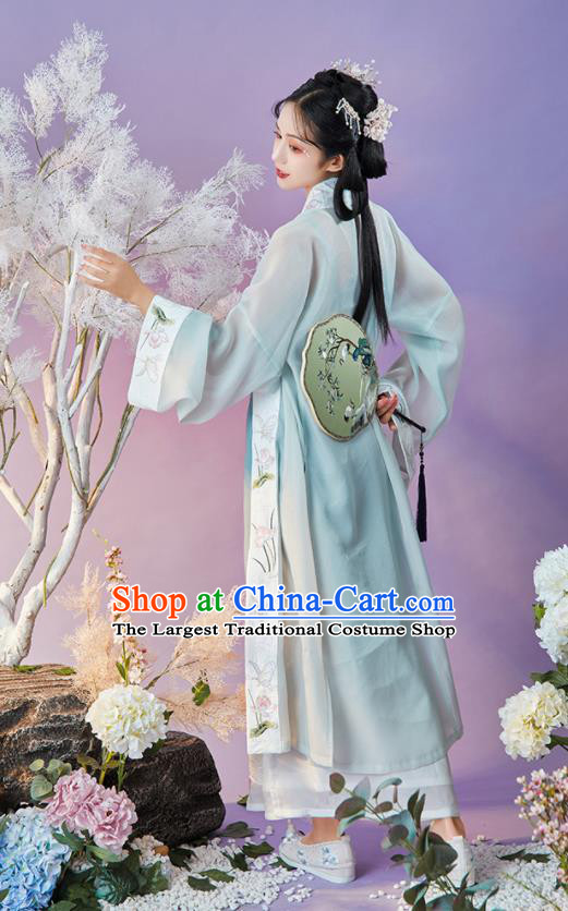 China Song Dynasty Nobility Lady Historical Clothing Ancient Young Woman Embroidered Green Hanfu Dress Garments