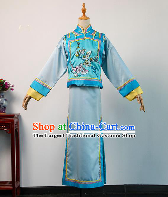 China Ancient Palace Maid Blue Dress Cosplay Qing Dynasty Court Lady Garments Traditional Drama Jade Palace Lock Heart Luo Qingchuan Clothing