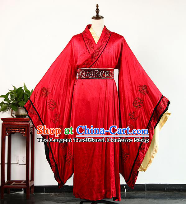 Chinese Han Dynasty Emperor Red Imperial Robe Apparels Ancient King Clothing Drama Cosplay Monarch Liu Che Garment Costume