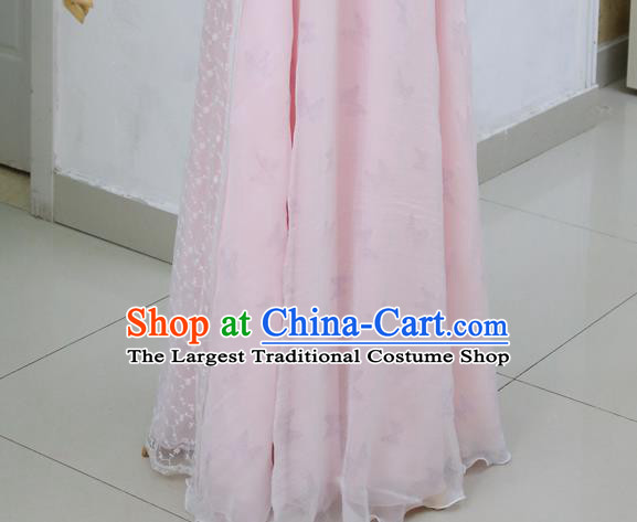 China Ancient Young Beauty Pink Hanfu Dress Cosplay Swordswoman Garments Traditional Drama Shui Yue Dong Tian Yin Tianxue Clothing