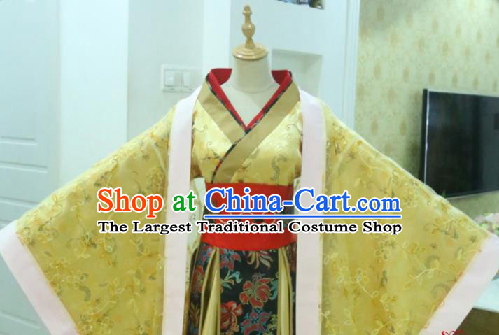 China Ancient Queen Yellow Hanfu Dress Cosplay Tang Dynasty Court Woman Garments Traditional Drama Empress Wu Mei Niang Clothing
