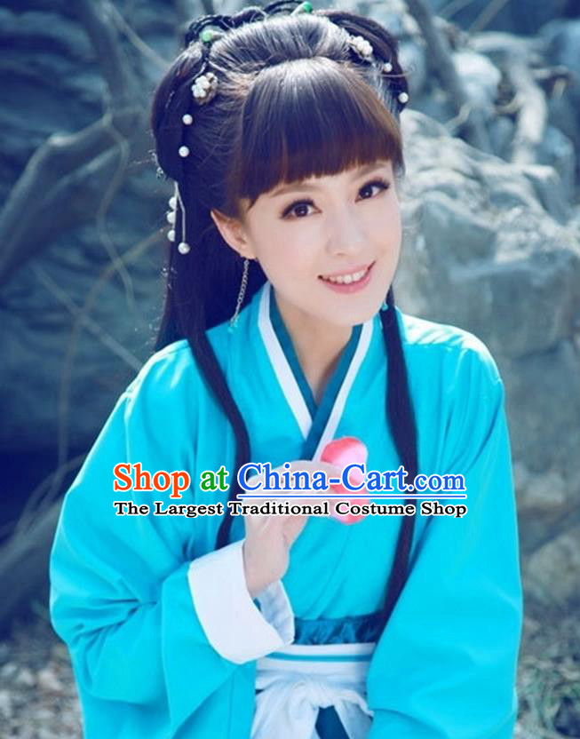 China Ancient Female Knight Blue Hanfu Dress Cosplay Han Dynasty Young Lady Garments Traditional Drama Swordswoman Clothing