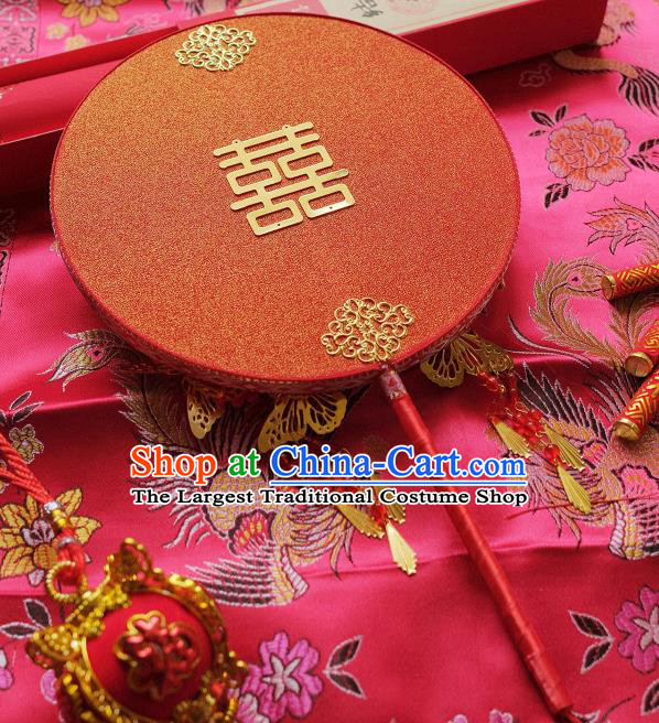 China Traditional Wedding Red Fan Bride Tassel Palace Fan Classical Dance Circular Fan Handmade Golden Butterfly Silk Fan