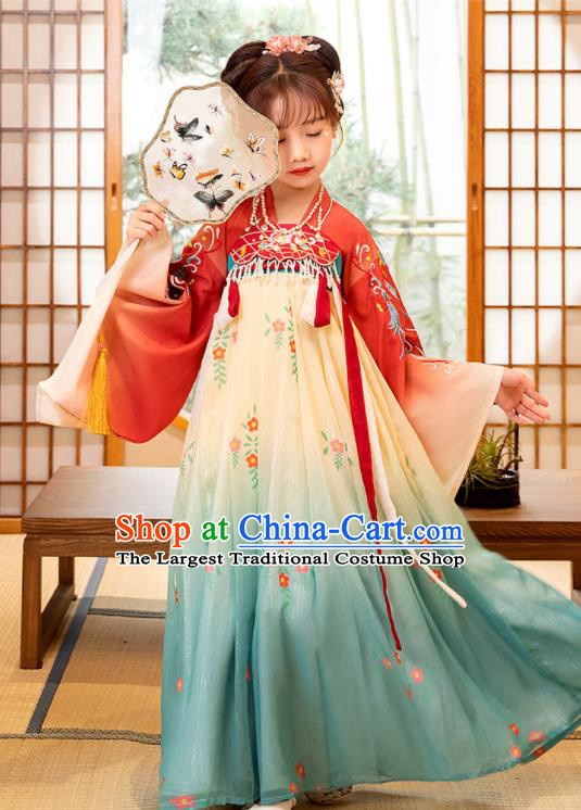 Chinese Ancient Tang Dynasty Princess Garments Children Classical Dance Clothing Traditional Hanfu Dress