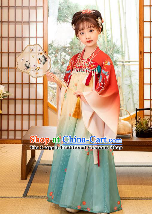 Chinese Ancient Tang Dynasty Princess Garments Children Classical Dance Clothing Traditional Hanfu Dress