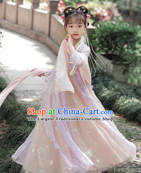 Chinese Children Classical Dance Clothing Traditional Lilac Hanfu Dress Ancient Tang Dynasty Girl Princess Garments