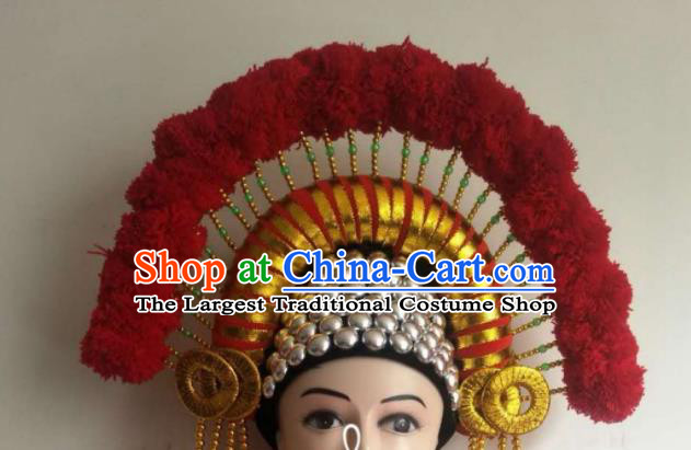 Chinese Yi Minority Woman Dance Hair Accessories Tujia Ethnic Nationality Performance Headdress Festival Red Hat